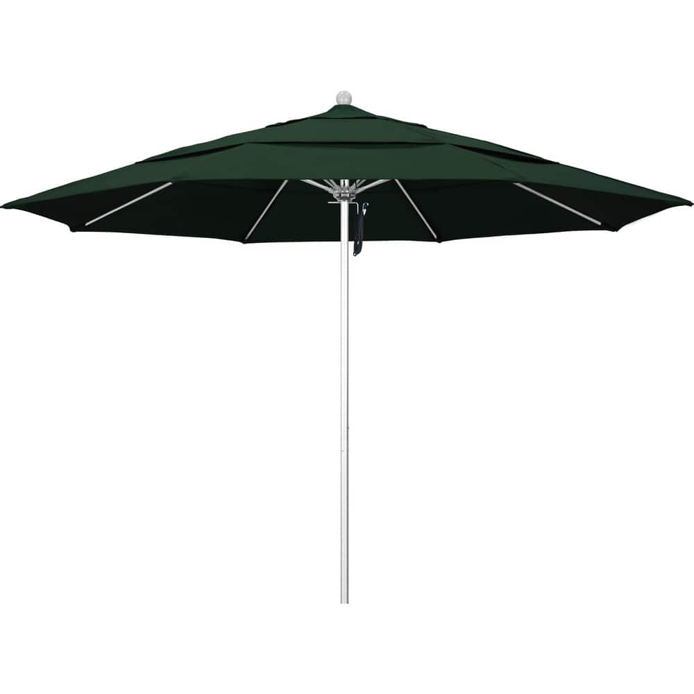 Patio Umbrellas; Diameter (Feet): 11; Height (Feet): 8.917; Fabric Color: Hunter Green; Base Included: No; Canopy Fabric: Pacifica; Fade Resistant: Yes; Additional Information: Pulley Lift; Frame Material: Aluminum