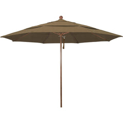 Patio Umbrellas; Diameter (Feet): 11; Height (Feet): 8.917; Fabric Color: Woven Sesame; Base Included: No; Canopy Fabric: Olefin; Fade Resistant: Yes; Additional Information: Pulley Lift; Frame Material: Aluminum