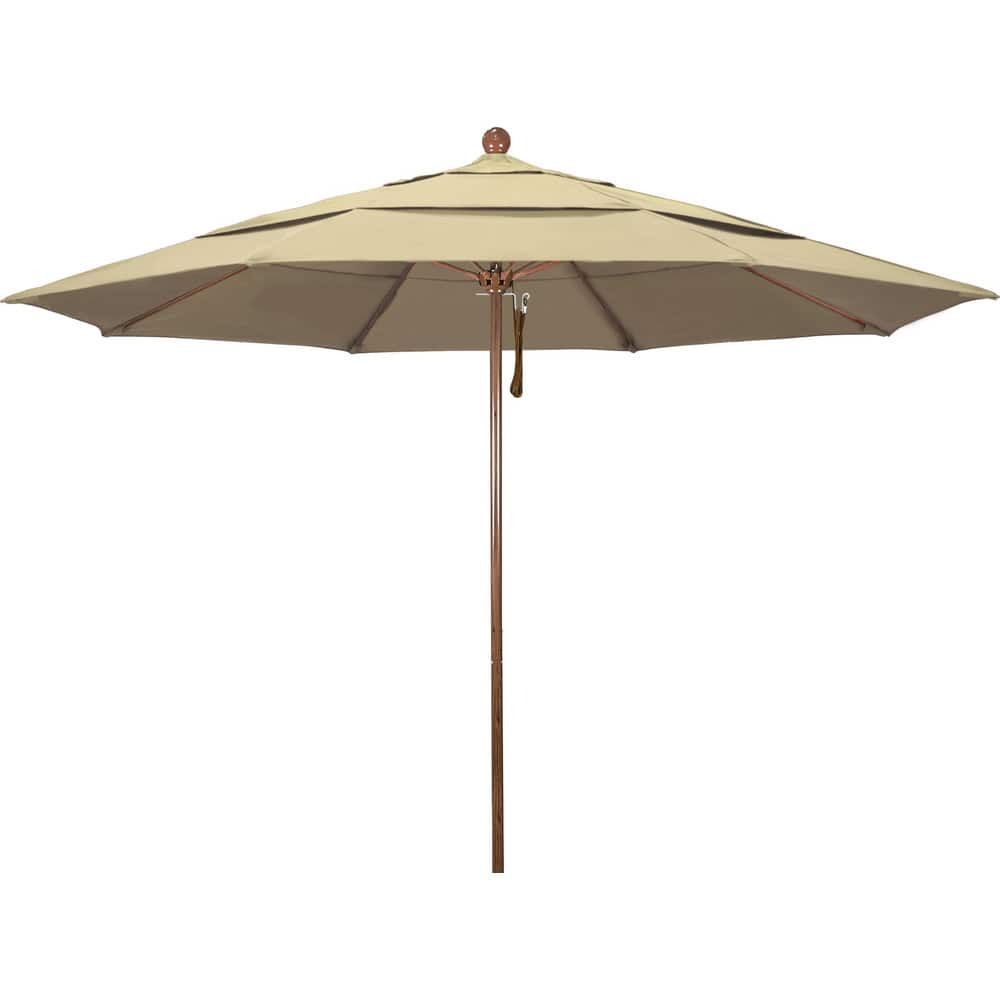 Patio Umbrellas; Diameter (Feet): 11; Height (Feet): 8.917; Fabric Color: Beige; Base Included: No; Canopy Fabric: Pacifica; Fade Resistant: Yes; Additional Information: Pulley Lift; Frame Material: Aluminum