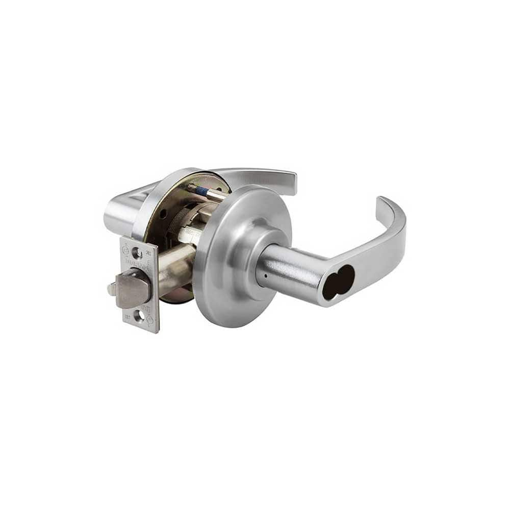 Lever Locksets; Type: Classroom; Key Type: Keyed Different; Strike Type: ANSI 4-7/8; Finish/Coating: Satin Chrome; Material: Steel; Material: Steel; Door Thickness: 1-3/4″ ™2-1/4″ ™; Backset: 2.75; Lockset Grade: Grade 1; Cylinder Type: SFIC Less Core; Mi