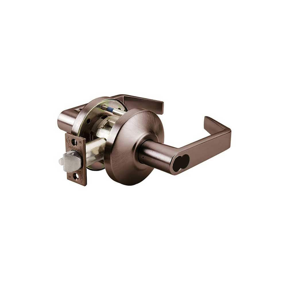 Lever Locksets; Type: Entry; Key Type: Keyed Different; Strike Type: ANSI 4-7/8; Finish/Coating: Oil Rubbed Bronze; Material: Steel; Material: Steel; Door Thickness: 1-3/4″ ™2-1/4″ ™; Backset: 2.75; Lockset Grade: Grade 1; Cylinder Type: Schlage LFIC Less