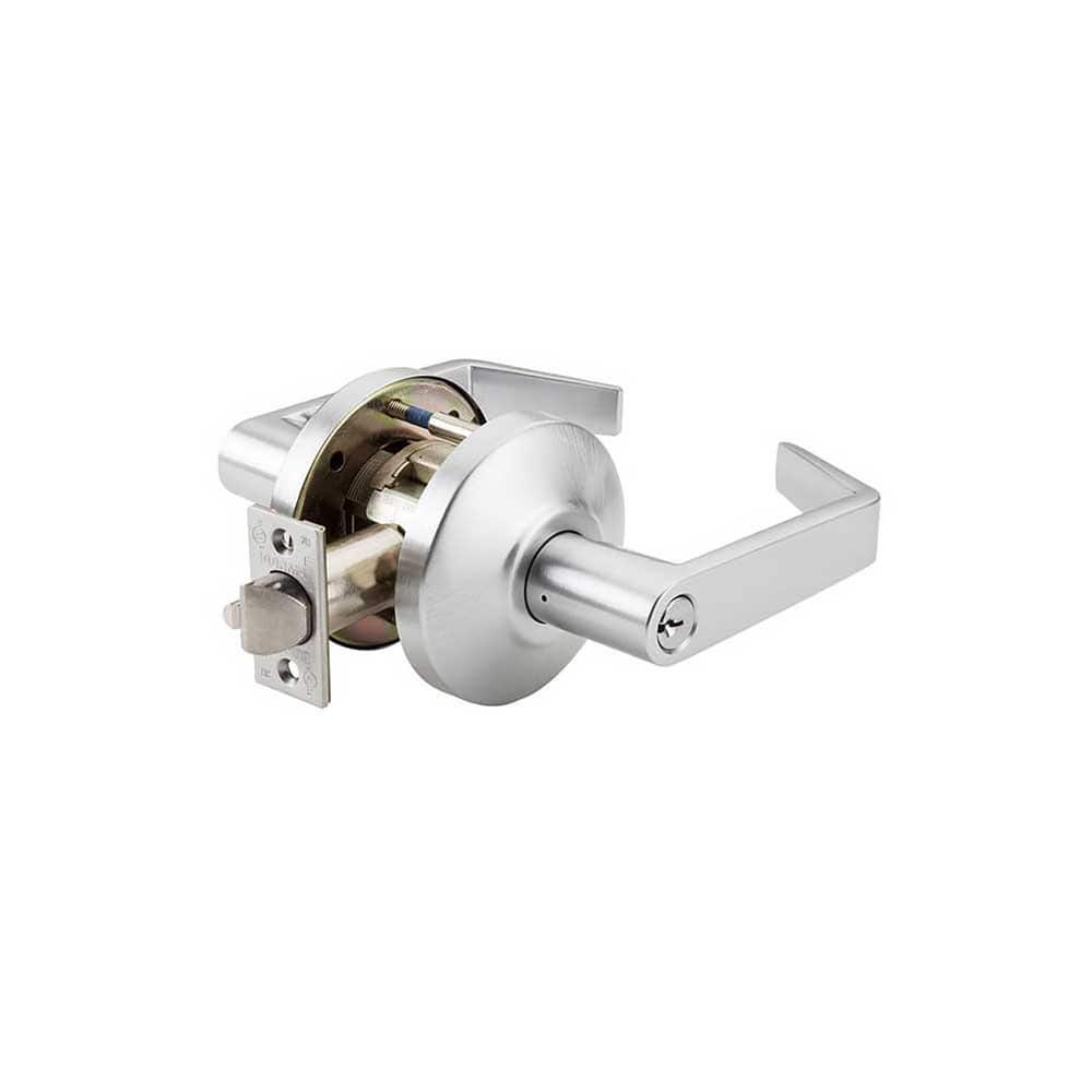 Lever Locksets; Type: Classroom; Key Type: Keyed Different; Strike Type: ANSI 4-7/8; Finish/Coating: Satin Chrome; Material: Steel; Material: Steel; Door Thickness: 1-3/4″ ™2-1/4″ ™; Backset: 2.75; Lockset Grade: Grade 1; Cylinder Type: Conventional; Mini