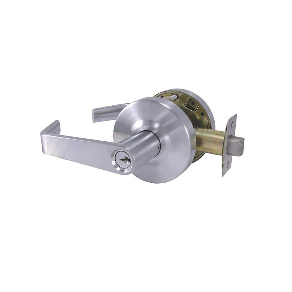 Lever Locksets; Type: Entry/Office; Key Type: Keyed Different; Strike Type: ASA Strike; Finish/Coating: Satin Chrome; Material: Brass/Zinc; Material: Brass/Zinc; Door Thickness: 1-3/4; Backset: 2.75; Lockset Grade: Grade 1; Cylinder Type: Conventional; Mi