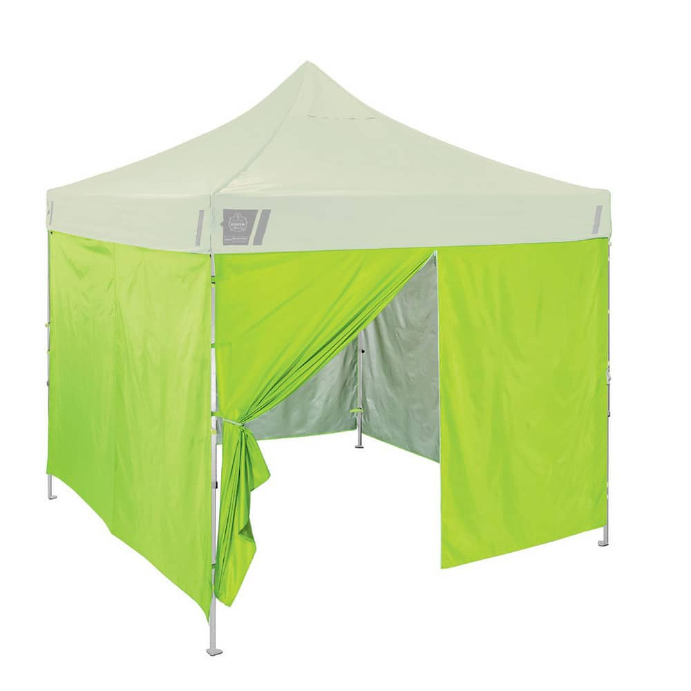 Shelters; Type: Canopy; Width (Feet): 1; Overall Length: 10.00; Center Height: 10 ft; Side Height: 10 ft; Covering Finish: Polyurethane-Coated; Number Of Doors: 1.000; Number Of Sides: 4; Color: Lime Green; Includes: One (1) Zippered Sidewall & Three (3)