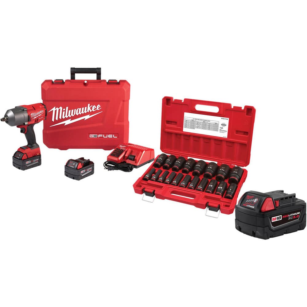 Cordless Impact Wrench: 18V, 1/2″ Drive, 1,800 RPM 3 M18 Red Lithium Battery Included, 48-59-1812 Charger Included