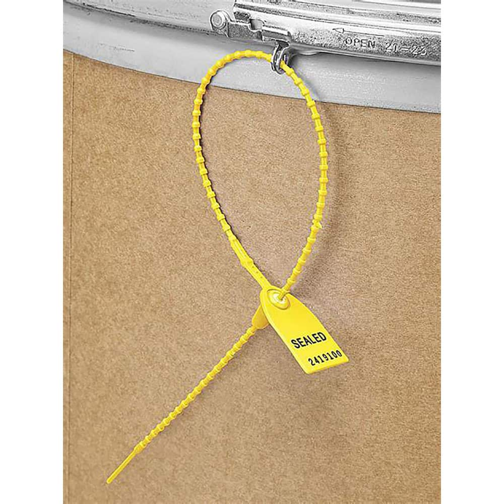 Security Seals; Type: Tamper-Evident Plastic Seal; Overall Length (Decimal Inch): 9.00; Operating Length: 6 in; Breaking Strength: 40.000; Material: Polyethylene; Color: Yellow; Color: Yellow; Overall Length: 9.00; Material: Polyethylene; Product Type: Ta