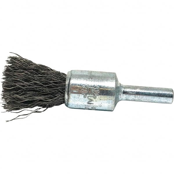 Brush Research Mfg. - 1/2" Brush Diam, Crimped, End Brush - 1/4" Diam Steel Shank, 20,000 Max RPM - Strong Tooling