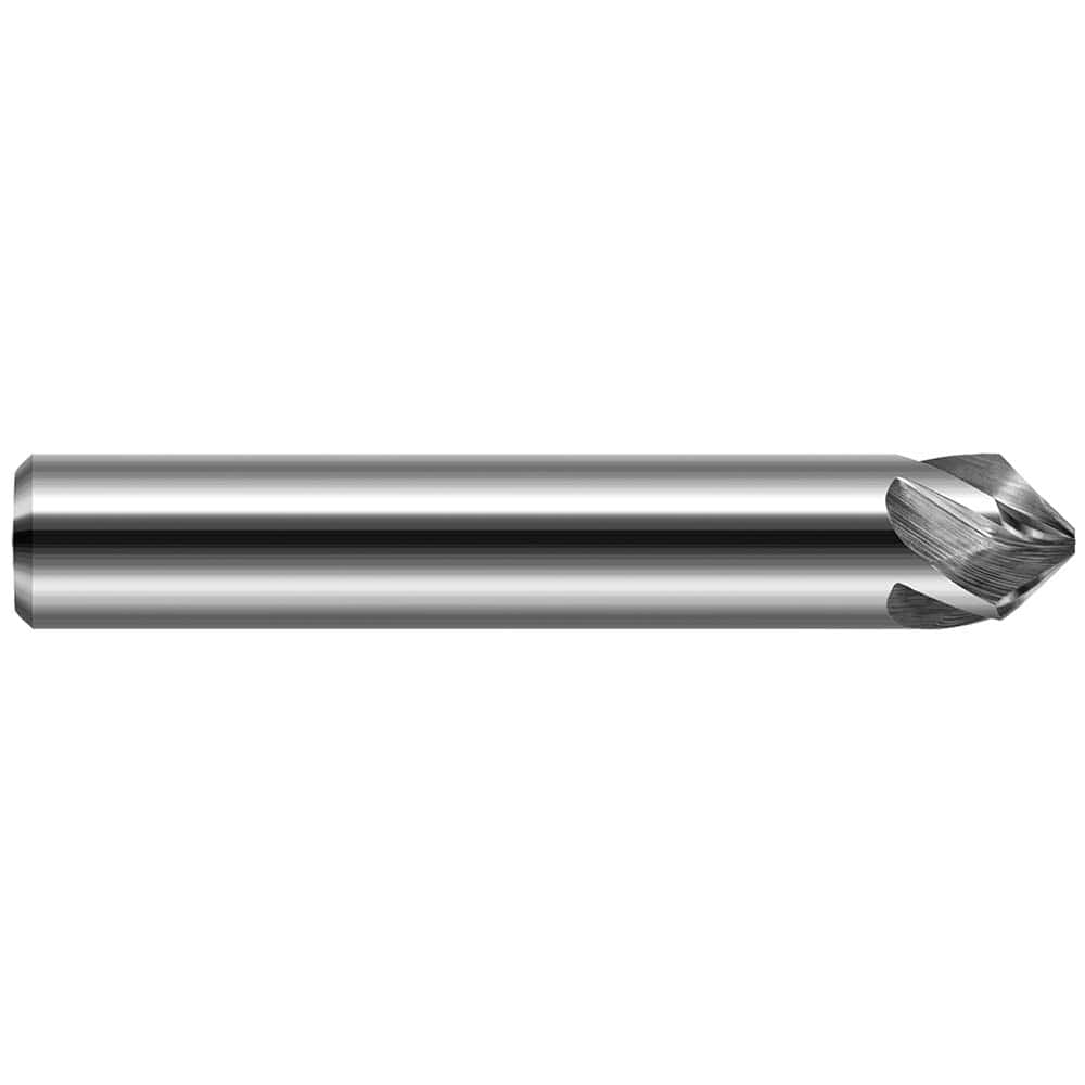 Chamfer Mill: 0.375″ Dia, 5 Flutes, Solid Carbide 4″ OAL, 3″ Shank Dia, Bright/Uncoated