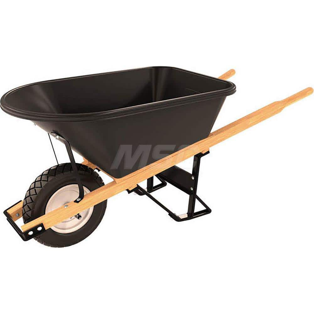 Wheelbarrows; Volume Capacity: 5.8; Load Capacity: 250; Wheel Type: Flat-Free Wheel; Wheel Material: Rubber; Tray Material: Polyethylene; Handle Material: Wood; Capacity (Lb.): 5.8