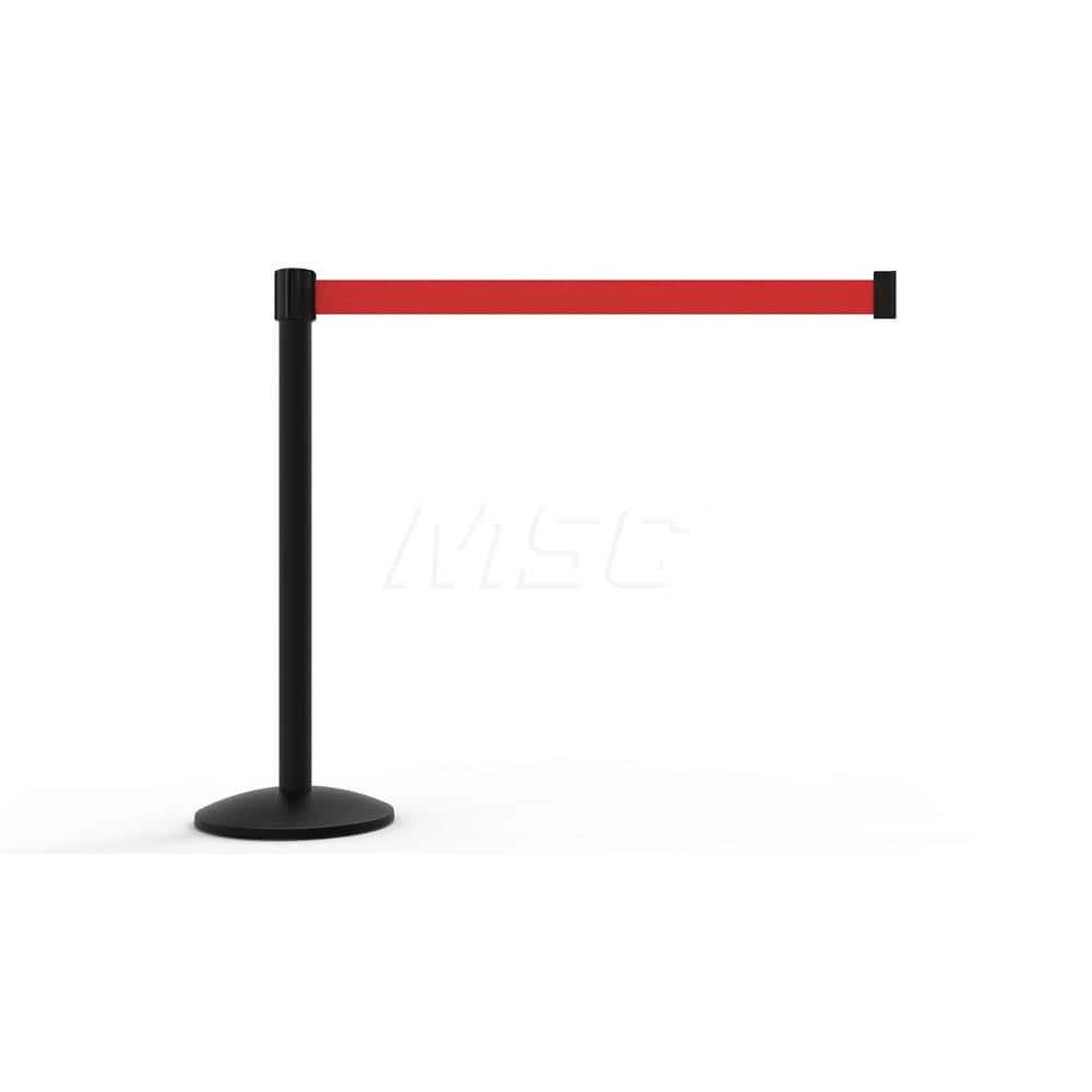 Free Standing Retractable Belt Barrier Post: 40″ High, 2.4″ Dia, Aluminum Post Cast Iron, Black & Red