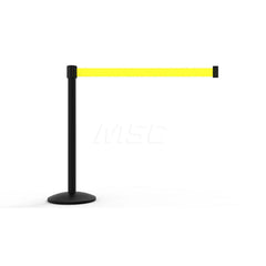 Free Standing Retractable Belt Barrier Post: 40″ High, 2.4″ Dia, Aluminum Post Cast Iron, Black & Yellow