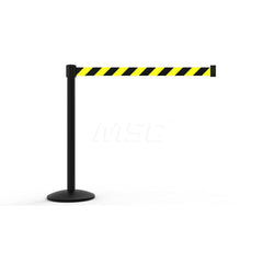 Free Standing Retractable Belt Barrier Post: 40″ High, 2.4″ Dia, Aluminum Post Cast Iron, Black & Yellow