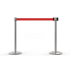 Free Standing Retractable Belt Barrier Post: 40″ High, 2.4″ Dia, Aluminum Post Cast Iron, Red & Silver