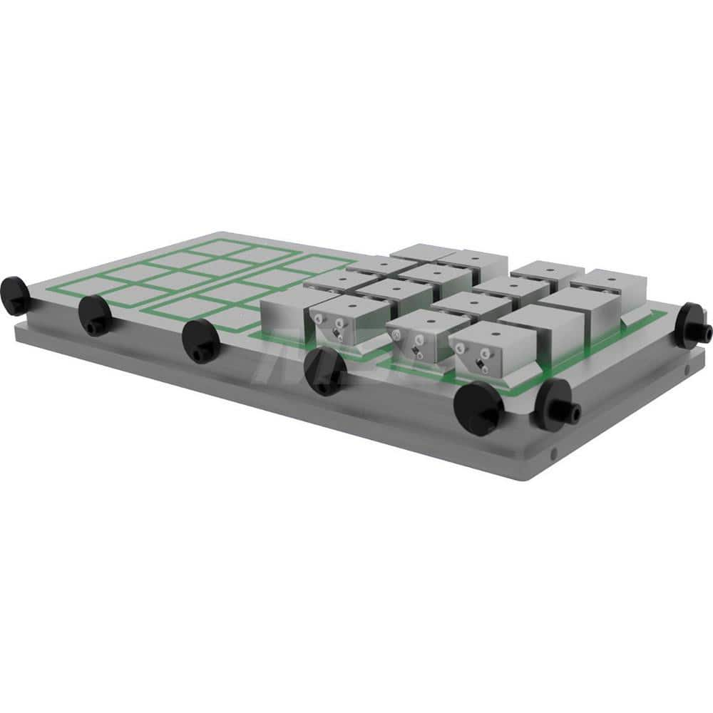 Electro-Permanent Magnetic Chucks; Shape: Rectangle; Length (Inch): 32; Width/Diameter (Inch): 22; Height (Inch): 2; Number of Poles: 80; Magnet Pole Type: Square; Pole Alignment: 2″ x 2″; Operating Frequency (Hz): 50/60; Clamping Force: 170 N/sq. cm