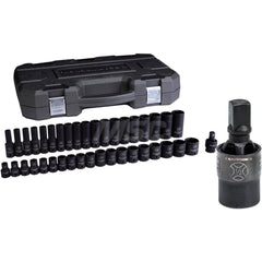 Socket Set: 1/2″ Drive 9 to 30 mm Socket, 6 Point, Black Finish