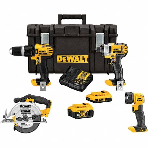 DeWALT - Cordless Tool Combination Kits Voltage: 20 Tools: Hammer Drill; 1/4" Impact Driver; 6-1/2" Circular Saw; Work Light - Strong Tooling