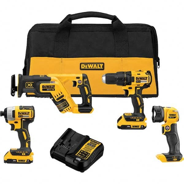 DeWALT - Cordless Tool Combination Kits Voltage: 20 Tools: Brushless 1/2" Cordless Drill/Driver; Brushless 1/4" Cordless Impact Driver; Brushless Cordless Compact Reciprocating Saw; Cordless LED Work Light - Strong Tooling