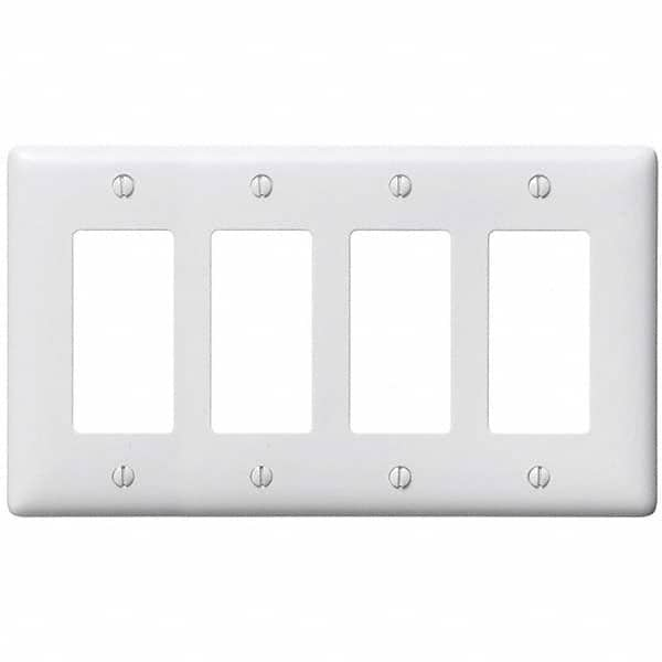 Wall Plates; Wall Plate Type: Outlet Wall Plates; Color: White; Wall Plate Configuration: GFCI/Surge Receptacle; Material: Thermoplastic; Shape: Rectangle; Wall Plate Size: Standard; Number of Gangs: 4; Overall Length (Inch): 4.6300; Overall Width (Decima