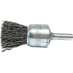 Brush Research Mfg. - 3/4" Brush Diam, Crimped, End Brush - 1/4" Diam Steel Shank, 20,000 Max RPM - Strong Tooling