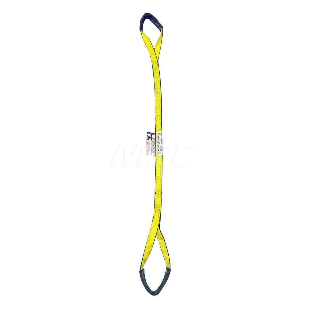 Eye & Eye Sling: 1″ Wide, 4' Long, 3,200 lb Vertical, 2,560 lb Choker, 6,400 lb Basket, Polyester Flat Eye, Yellow