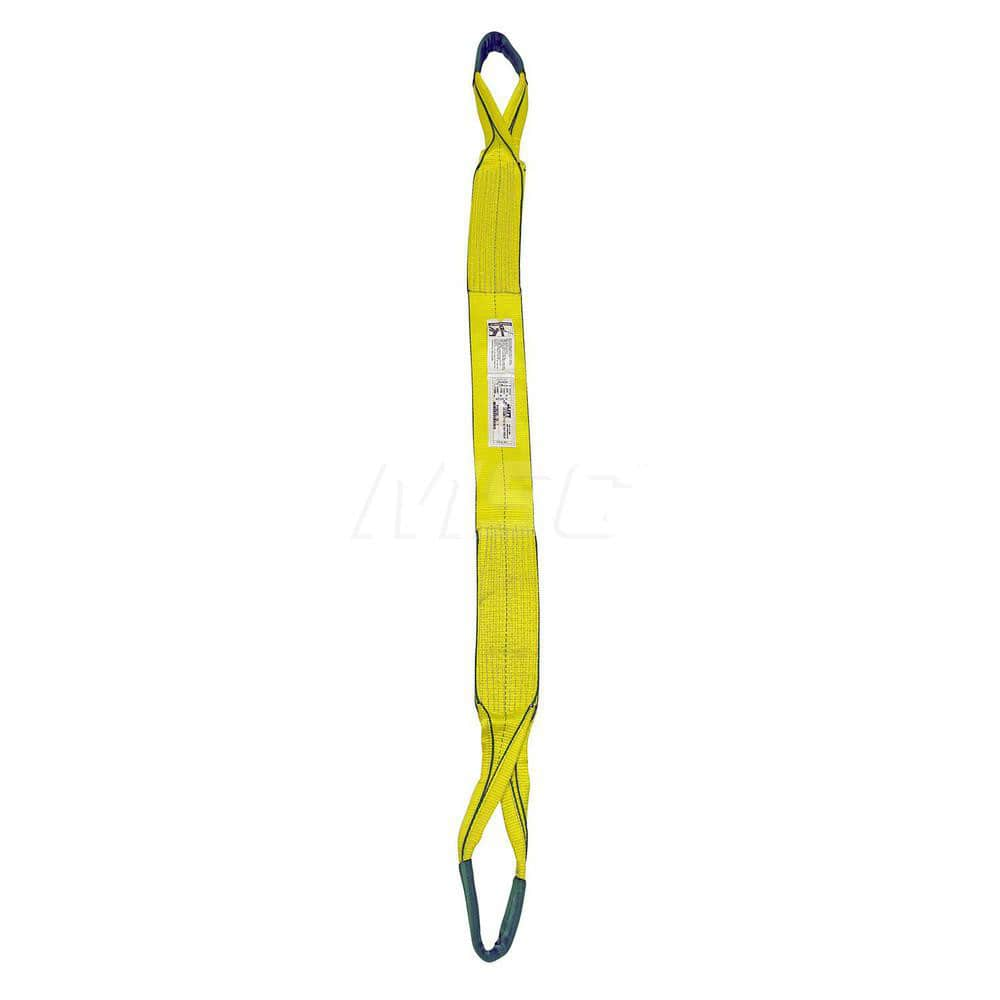 Eye & Eye Sling: 4″ Wide, 10' Long, 6,400 lb Vertical, 5,120 lb Choker, 12,800 lb Basket, Polyester Flat Eye, Yellow