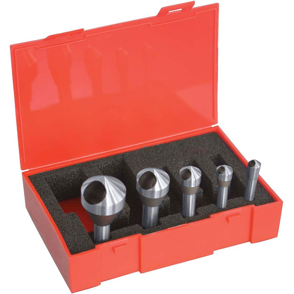 Countersink Set: 5 Pc, 5/16 to 1″ Head Dia, 82 ° Included Angle 1/4 to 3/8″ Shank Dia, 1-5/8 to 2-5/8″ OAL, Bright (Polished) Finish, Cobalt Steel