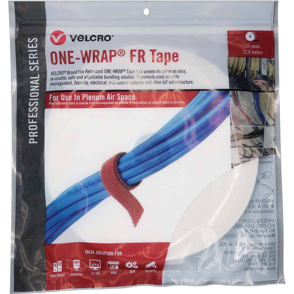 Velcro Brand - Cable Ties; Cable Tie Type: Reusable Cable Tie ; Material: Hook and Loop ; Color: FR White ; Overall Length (Feet): 75 ; Overall Length (Decimal Inch): 300.00000 ; Maximum Bundle Diameter (Inch): 0.5 - Exact Industrial Supply