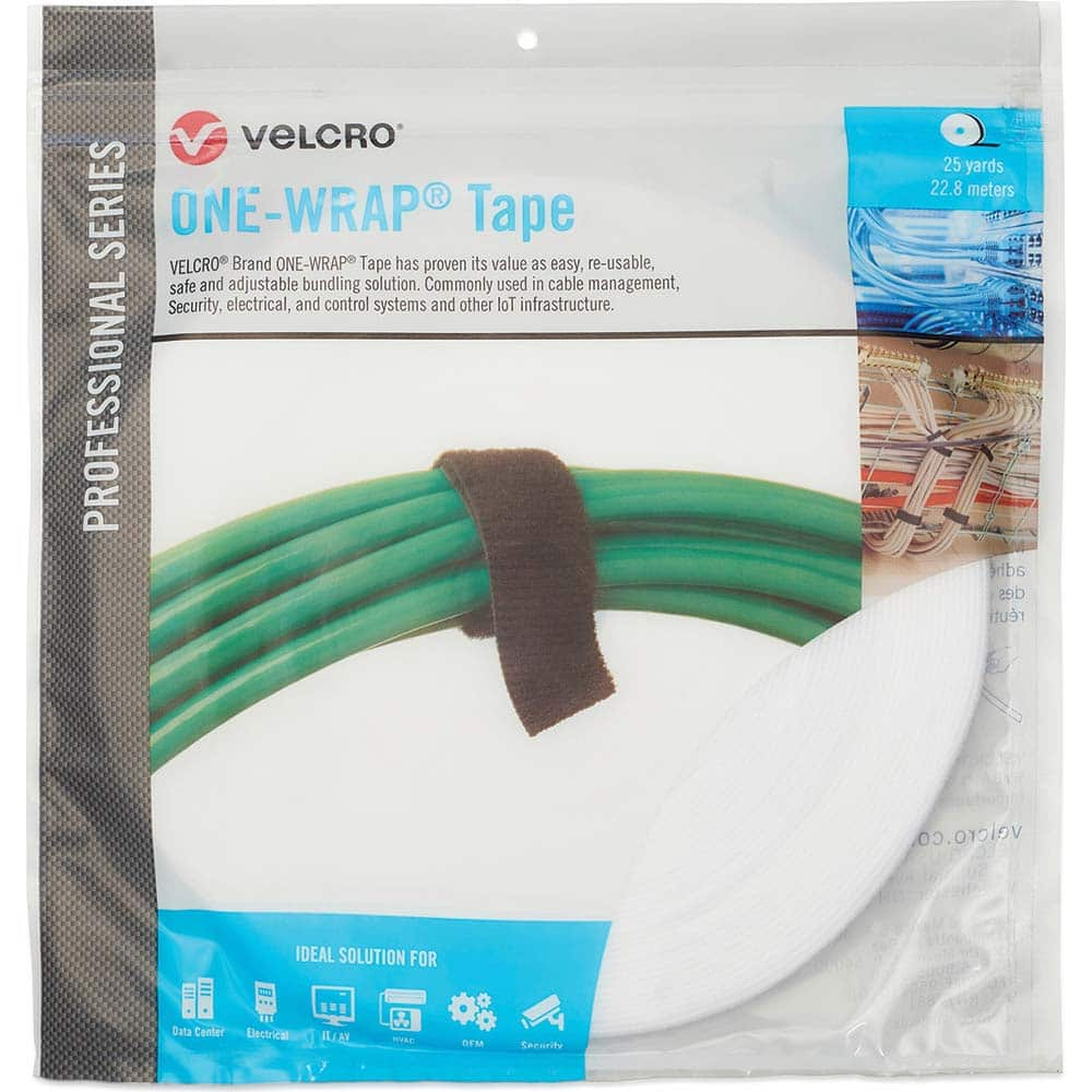 Velcro Brand - Cable Ties; Cable Tie Type: Reusable Cable Tie ; Material: Hook and Loop ; Color: White ; Overall Length (Feet): 75 ; Overall Length (Decimal Inch): 300.00000 ; Maximum Bundle Diameter (Inch): 0.5 - Exact Industrial Supply