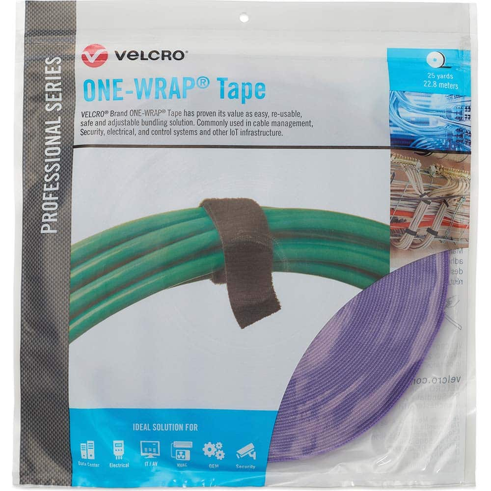 Velcro Brand - Cable Ties; Cable Tie Type: Reusable Cable Tie ; Material: Hook and Loop ; Color: Purple ; Overall Length (Feet): 75 ; Overall Length (Decimal Inch): 300.00000 ; Maximum Bundle Diameter (Inch): 0.5 - Exact Industrial Supply