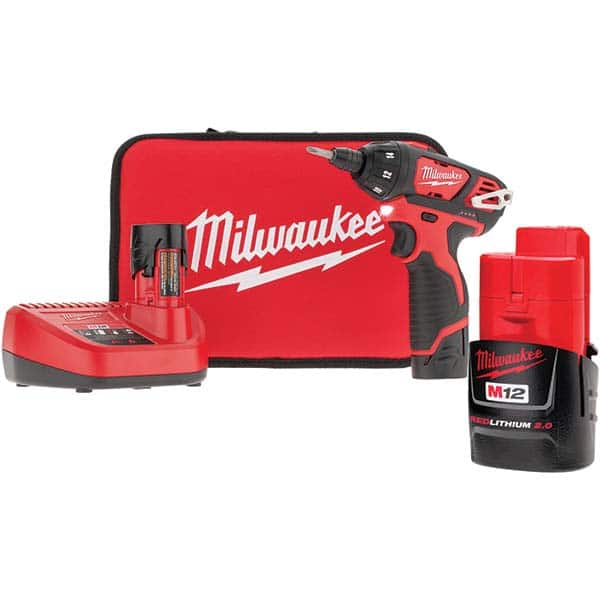 Cordless Screwdriver: 12V, 1/4″ Bit Holder, 500 RPM, 150 in/lb, 1 Speed Pistol Grip, 3 Lithium-ion Battery Included, Includes M12 12V 2A Red Li-ion Compact Battery