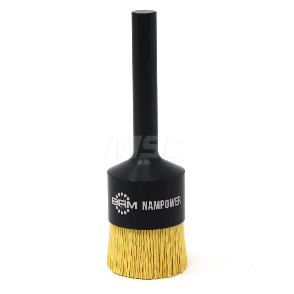 End Brushes: 1-1/2″ Dia, 0.022″ Wire Dia, Ceramic & Nylon, Crimped Wire 1″ Trim Length, 1/2″ Shank Dia, 7,000 Max RPM