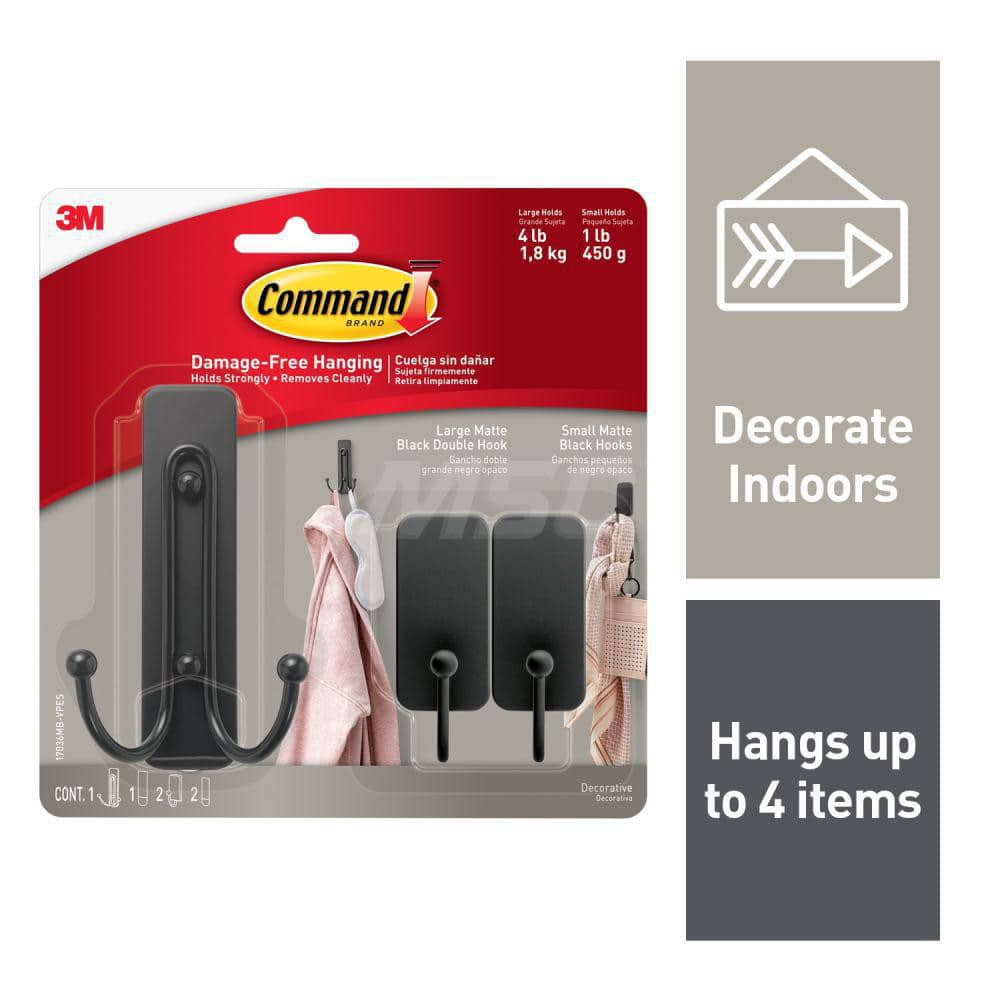 All-Purpose & Utility Hooks; Mount Type: Adhesive Back; Overall Length (Inch): 4.03; Overall Length (mm): 4.03; Material: Plastic; Projection: 1.6 in; Finish/Coating: Black Matte; Maximum Load Capacity: 4.00; Minimum Order Quantity: Plastic; Material: Pla