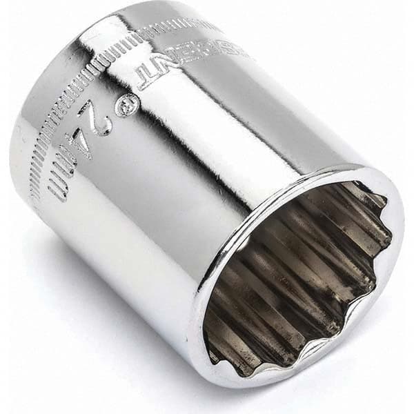 Hand Socket: 1/2″ Drive, 24 mm Socket, 12-Point 1-1/2″ OAL, Polished