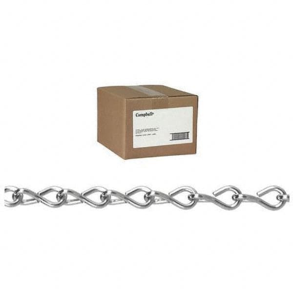 Campbell - Welded Chain; Trade Size: 1/2 ; Load Capacity (Lb.): 255 ; Finish/Coating: Zinc Plated ; Type: Double Loop ; Length (Feet): 250 ; Chain Diameter (Decimal Inch): 0.1400 - Exact Industrial Supply