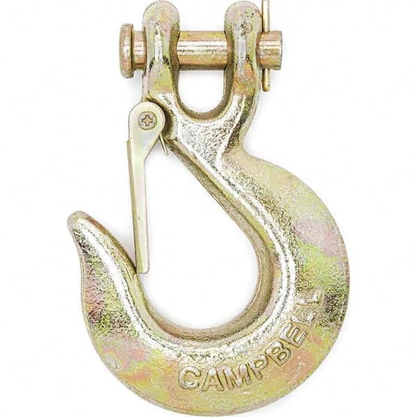 Campbell - Clevis Hooks; Chain Diameter (Inch): 1/4 ; Chain Grade: 70 ; Load Capacity (Lb.): 3150.000 ; Material: Forged Steel ; Reach (Inch): 2-5/8 ; Clevis Inside Diameter (Inch): 7/16 - Exact Industrial Supply