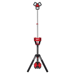 Milwaukee Tool - Cordless Work Lights; Voltage: 18 ; Run Time: 2 Hrs. ; Lumens: 6000 ; Color: Red/Black ; Special Item Information: 8 Hour Run Time at 3,000 Lumens; Tripod ; Includes: 2136-20 M18 ROCKET Tower Light/Charger, M18 8.0 Battery, Carry Bag - Exact Industrial Supply