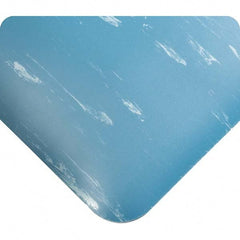 Anti-Fatigue Mat: 37' Length, 2' Wide, 7/8″ Thick, Vinyl, Beveled Edge, Heavy-Duty Marbled, Blue, Dry