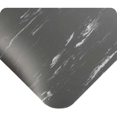 Anti-Fatigue Mat: 30' Length, 4' Wide, 1/2″ Thick, Vinyl, Beveled Edge, Medium-Duty Marbled, Charcoal, Dry