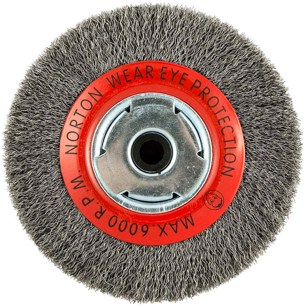 Norton - 6" OD, 5/8" Arbor Hole, Crimped Carbon Wheel Brush - Strong Tooling