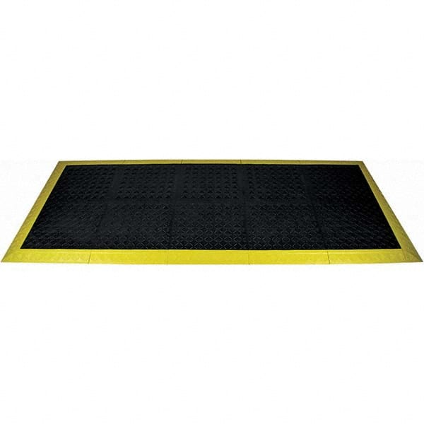 Anti-Fatigue Modular Tile Mat: Dry Environment, 3″ Length, 44″ Wide, 1″ Thick, Black & Yellow Vinyl Base, Raised Squares & Domes