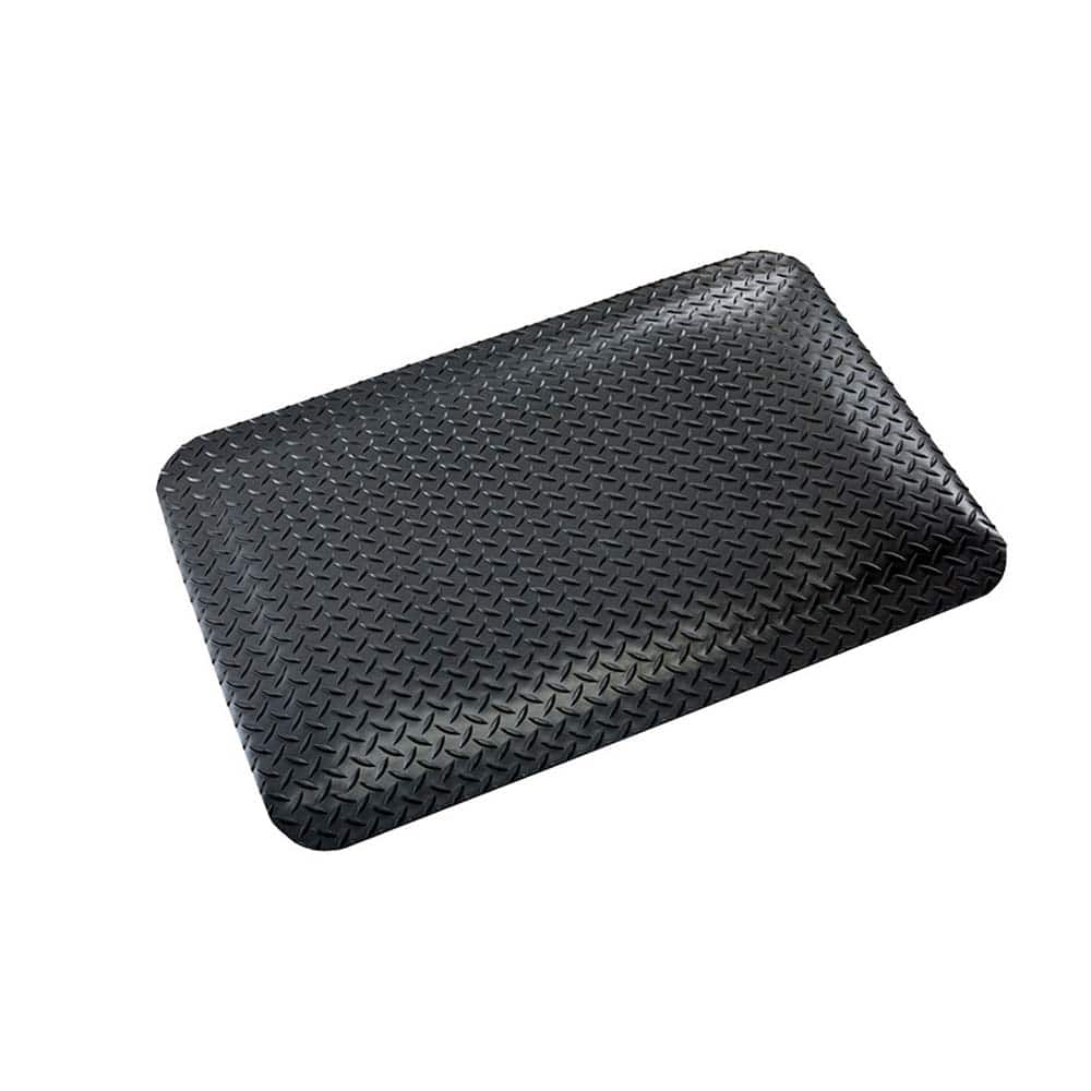 Anti-Fatigue Mat: 75' Length, 2' Wide, 9/16″ Thick, Polyvinylchloride Diamond Plate, Black, Dry