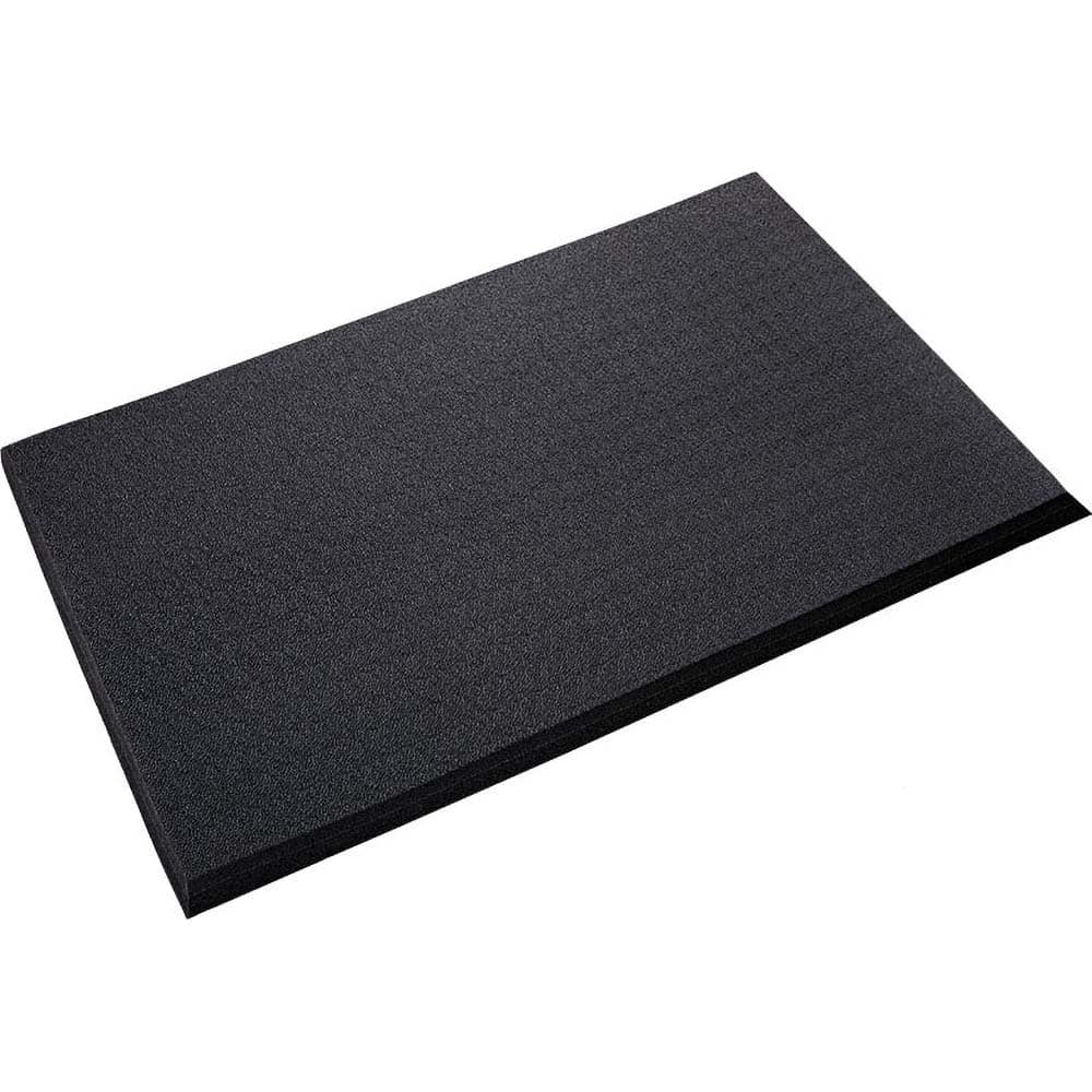 Anti-Fatigue Mat: 30' Length, 4' Wide, 7/8″ Thick, Polyvinylchloride Pebbled & Smooth, Black, Dry