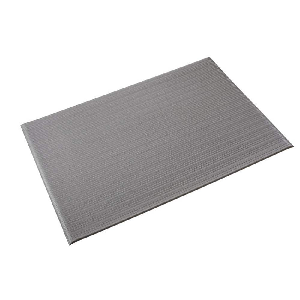 Anti-Fatigue Mat: 60' Length, 2' Wide, 3/8″ Thick, Polyvinylchloride Ribbed, Gray, Dry