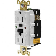 GFCI Receptacles; Grade: Industrial; Color: White; NEMA Configuration: 5-15R; Amperage: 15; Reset Type: Manual; Voltage: 125 VAC; Wiring Method: Side; Back; Flange Style: No Flange; Resistance Features: Weather Resistant; Tamper Resistant; Number of Phase