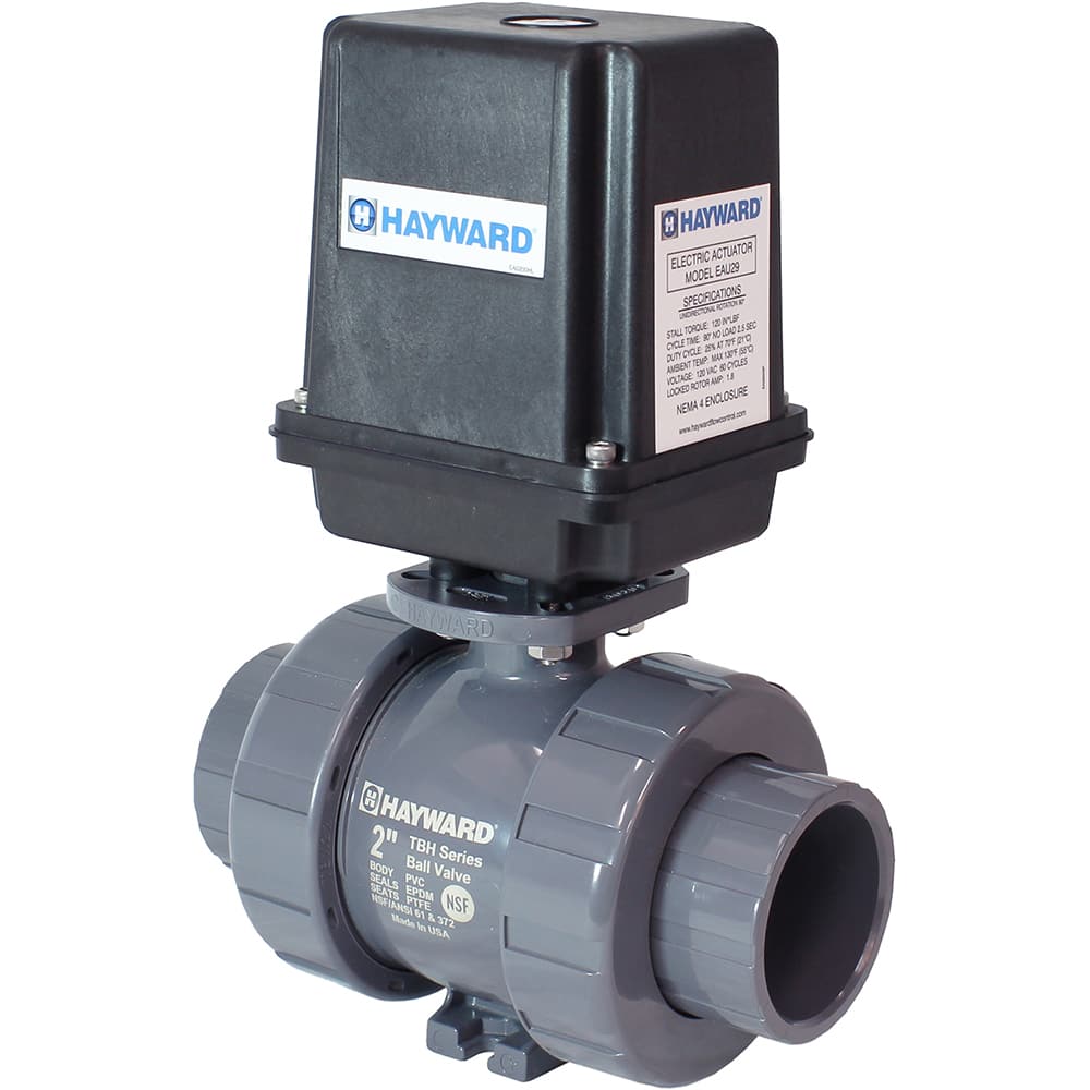 Hayward - Actuated Ball Valves; Actuator Type: Electric ; Pipe Size: 1-1/2 (Inch); Material: PVC ; Seal Material: FPM ; Number of Pieces: 2.000 ; End Connections: Socket; Threaded - Exact Industrial Supply