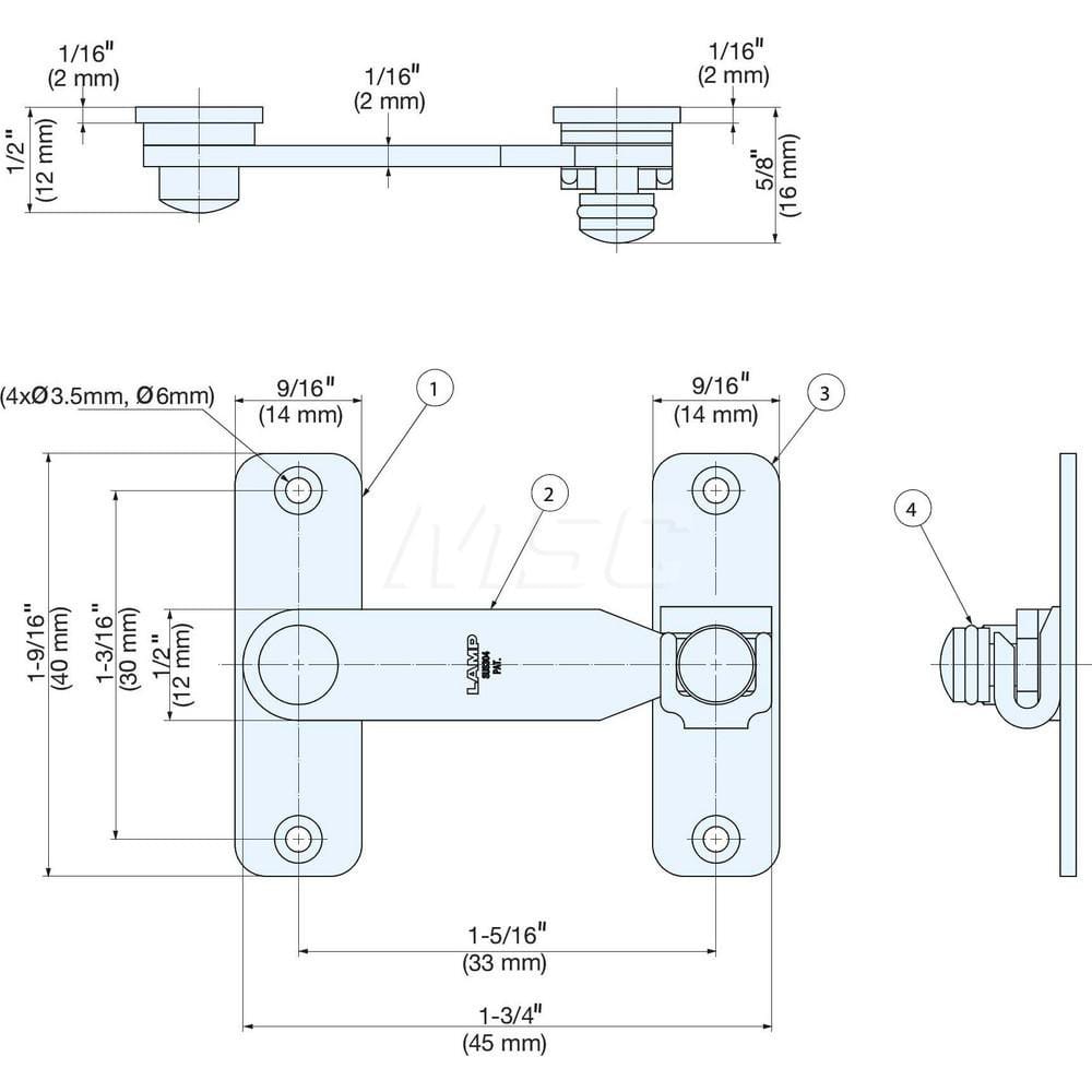 Latches; Type: Bar Latch; Length (mm): 45.00; Width (mm): 40.00; Height (mm): 16.0000; Finish/Coating: Polished; Distance Between Mounting Hole Centers: 30; Series: BLT; Minimum Order Quantity: 304 Stainless Steel; Material: 304 Stainless Steel; Descripti