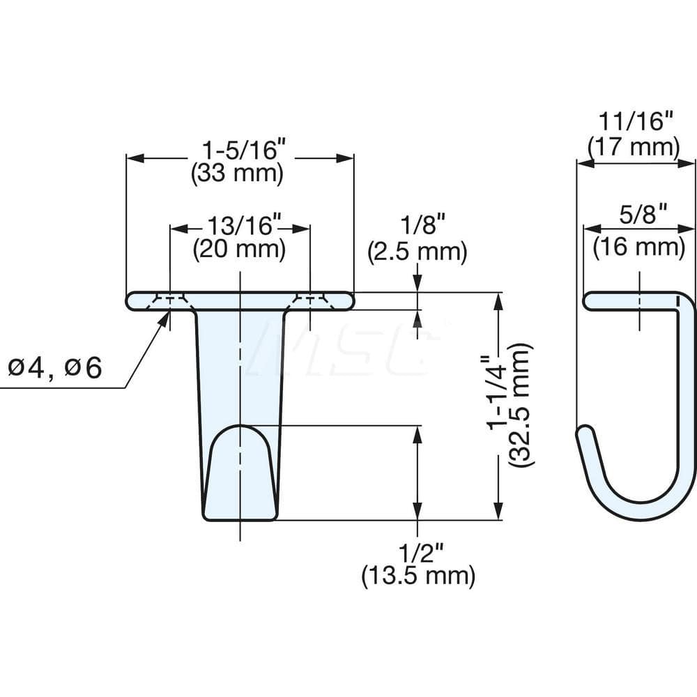 All-Purpose & Utility Hooks; Overall Length (Inch): 43/64; Finish/Coating: Black; Maximum Load Capacity: 17.60; Width (Inch): 1-9/32; Additional Information: Distance Between Mounting Holes: 20 mm; Application: Undermount; Projection: 13.5 mm; Minimum Ord