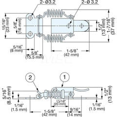 Latches; Type: Spring Loaded Compression Draw Latch; Length (mm): 42.00; Width (mm): 37.00; Height (mm): 13.0000; Finish/Coating: Polished; Distance Between Mounting Hole Centers: 16; Minimum Order Quantity: 304 Stainless Steel; Material: 304 Stainless St