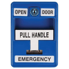 Pushbutton Control Stations; Control Station Type: Emergency Pull Station; Number of Operators: 1; Legend Markings: Pull Start; Switch Action: SPDT; Contact Configuration: SPDT; Operator Type: Handle; Color: Blue; Overall Height (mm): 5; Overall Width (De