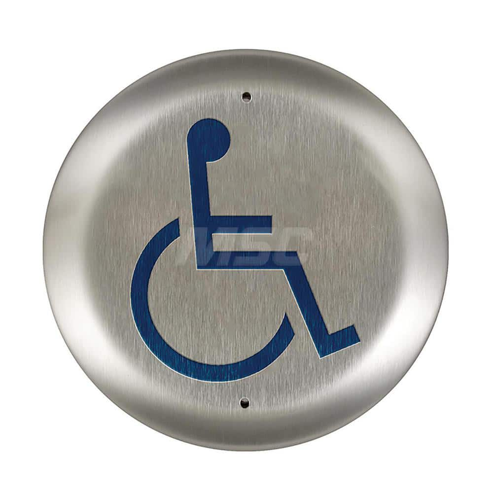 Push Plates; Material: Stainless Steel; Width (Inch): 5; Overall Length (Inch): 4.50; Finish/Coating: Stainless Steel; Shape: Round; Plate Thickness: 0.1250; Touchless: No; Material: Stainless Steel; Overall Length: 4.50; Finish: Stainless Steel; Overall